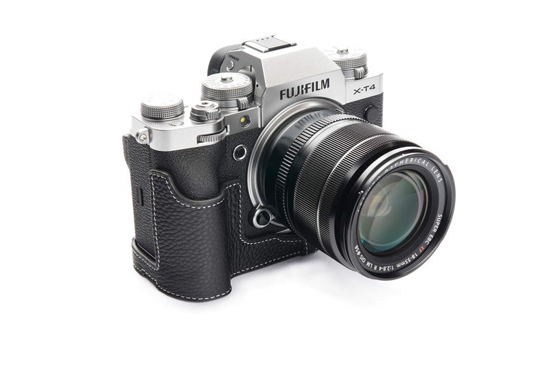 BolinUS X-T4 Camera Case, BolinUS Handmade Genuine Real Leather Half Camera Case Bag Cover for Fujifilm Fuji X-T4 XT4 Camera Bottom Opening Version + Hand Strap (Black) - Image 2